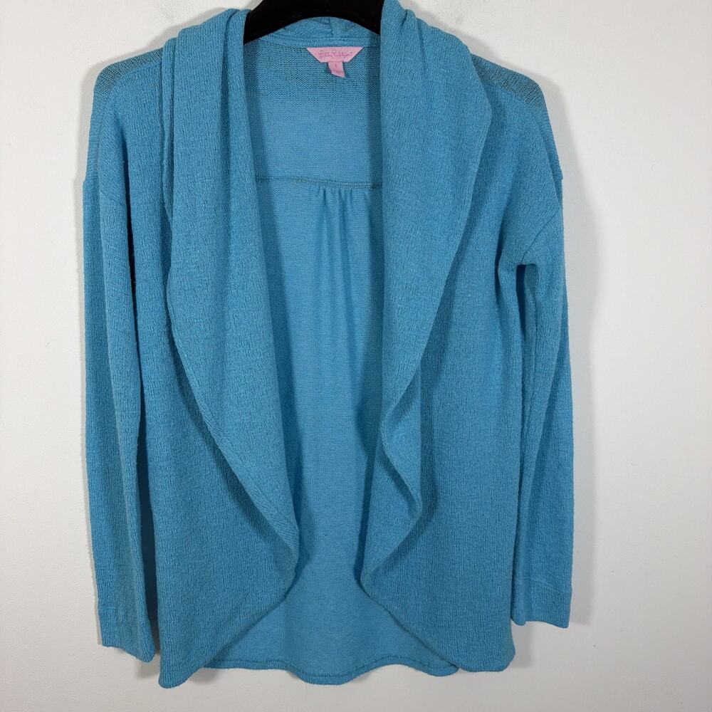 Lilly Pulitzer Long Sleeve Open‎ Front Aqua Blue Cardigan Beachy Coastal Small